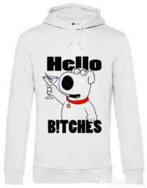 Hoodie barbat cu gluga Hello bitches Alb