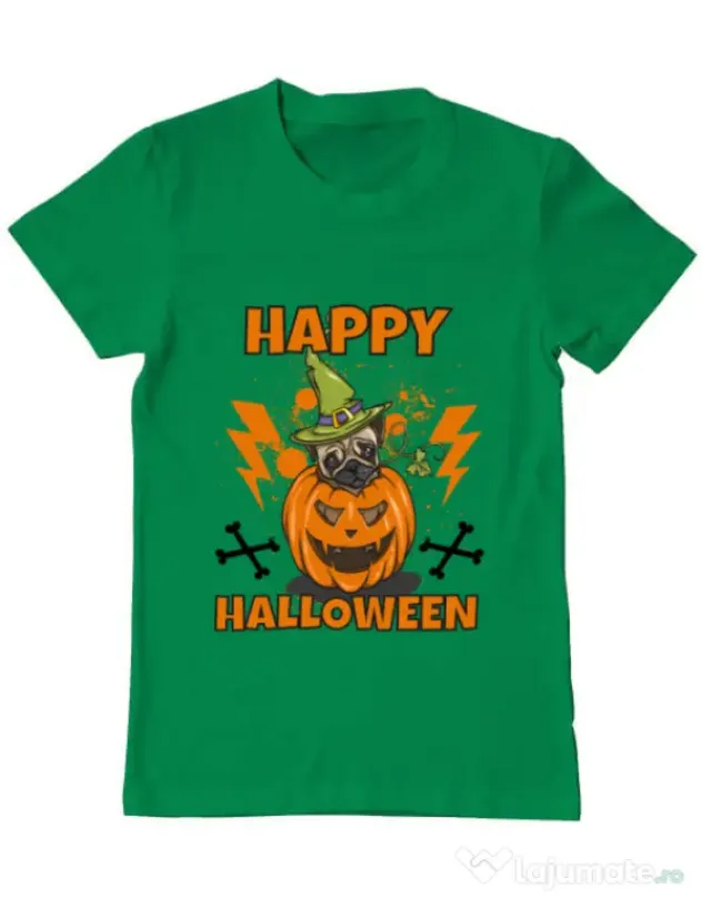 Tricou ADLER barbat Halloween Pug Verde mediu
