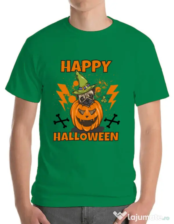 Tricou ADLER barbat Halloween Pug Verde mediu