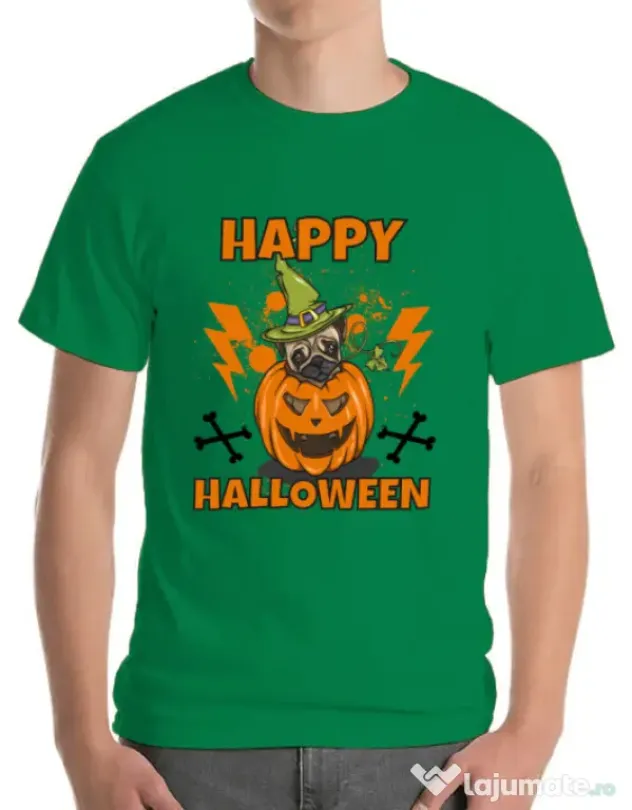 Tricou ADLER barbat Halloween Pug Verde mediu