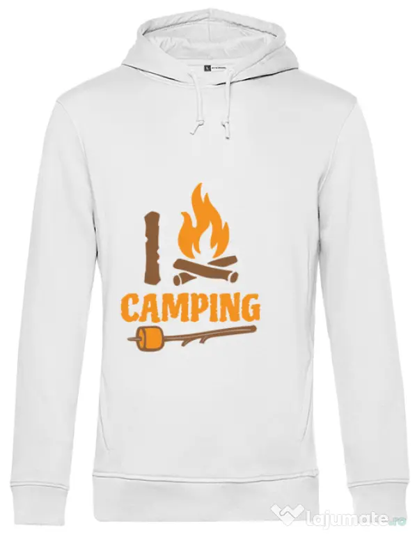 Hoodie barbat cu gluga I love Camping Alb