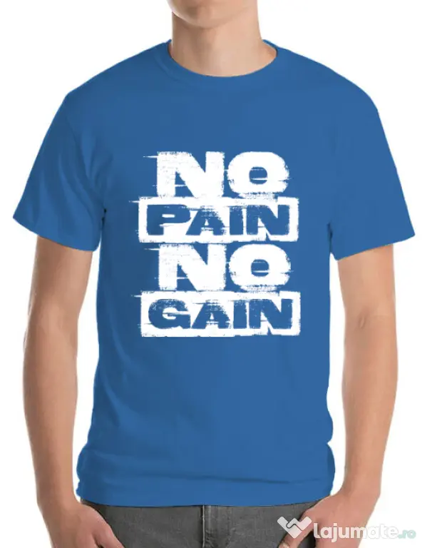 Tricou ADLER barbat No pain, no gain Albastru azuriu