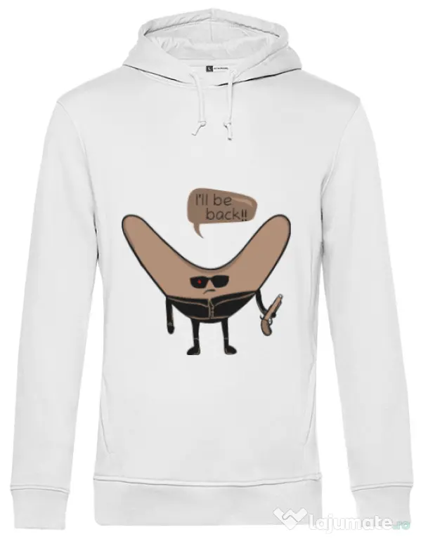 Hoodie barbat cu gluga I’ll be back Alb