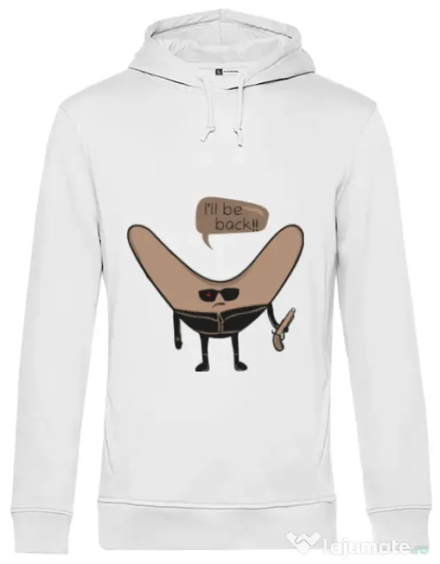 Hoodie barbat cu gluga I’ll be back Alb