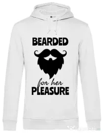 Hoodie barbat cu gluga Bearded for her pleasure Alb