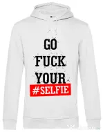 Hoodie barbat cu gluga Go fuck your selfie Alb