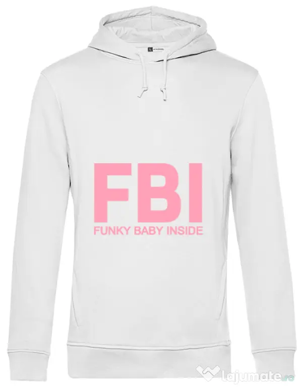Hoodie barbat cu gluga Funky baby inside Alb