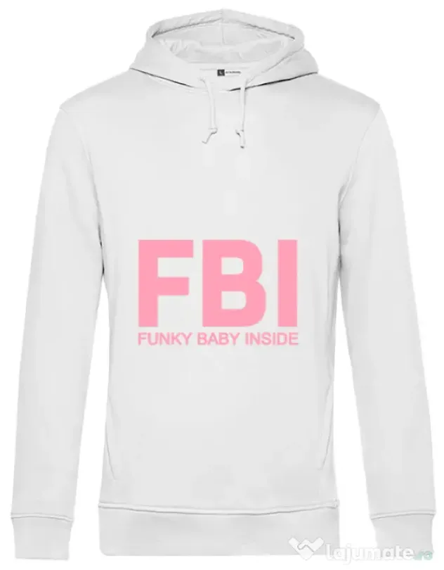 Hoodie barbat cu gluga Funky baby inside Alb
