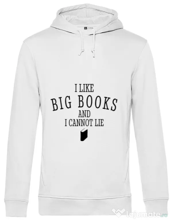 Hoodie barbat cu gluga I like big books Alb