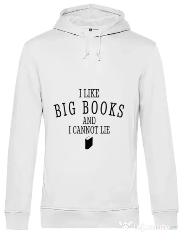 Hoodie barbat cu gluga I like big books Alb