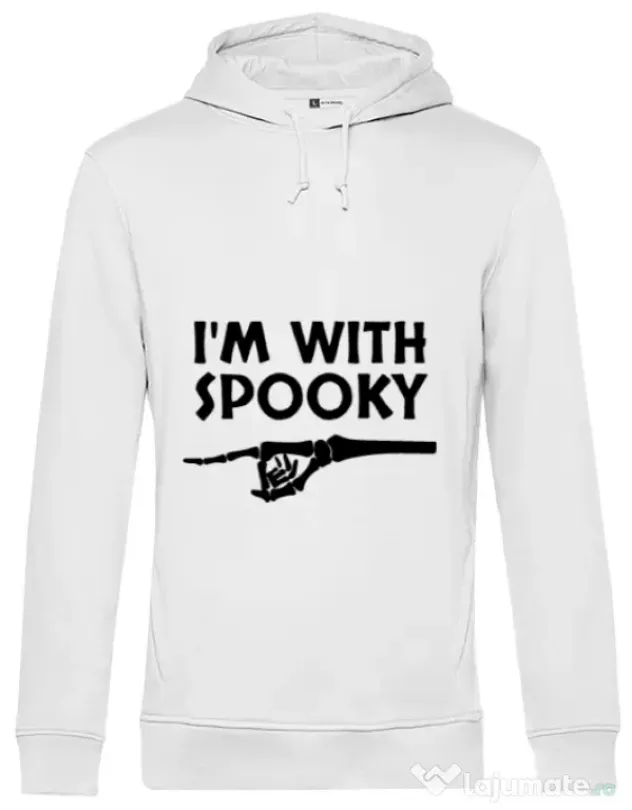 Hoodie barbat cu gluga I'm with spooky Alb
