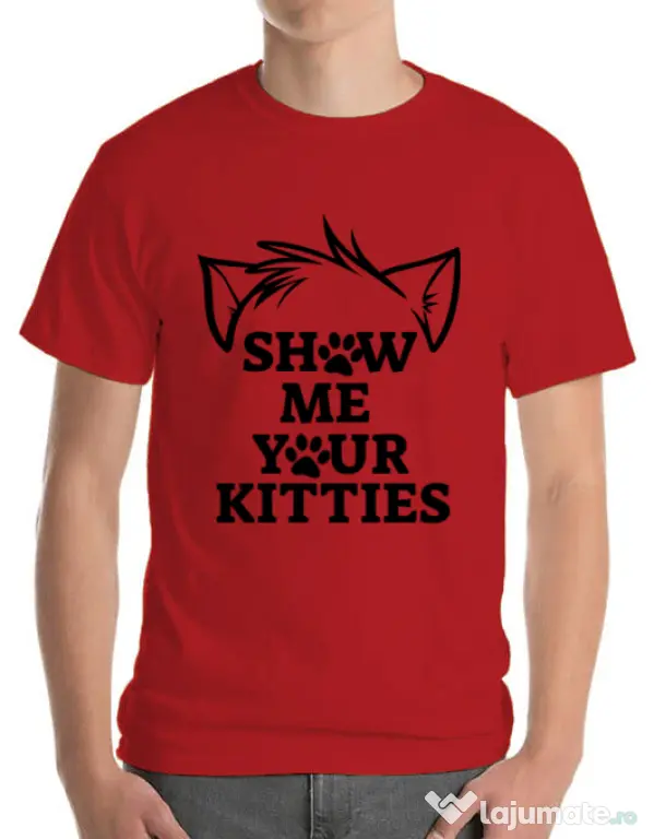 Tricou ADLER barbat Show me your kitties Rosu