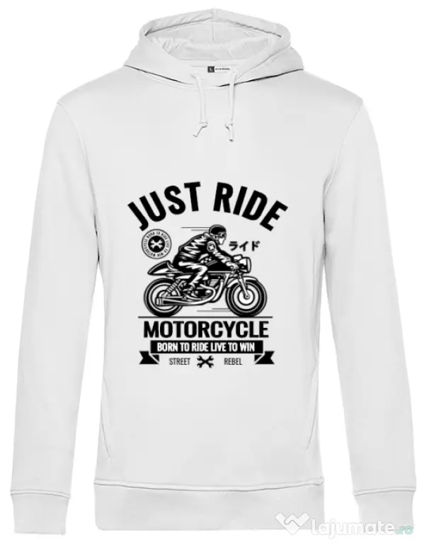 Hoodie barbat cu gluga Just ride Alb
