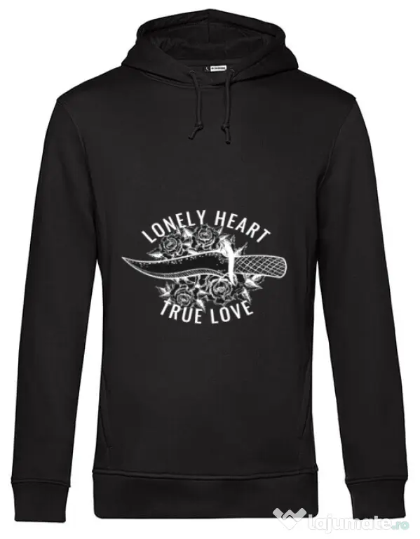 Hoodie barbat cu gluga Lonely heart Negru