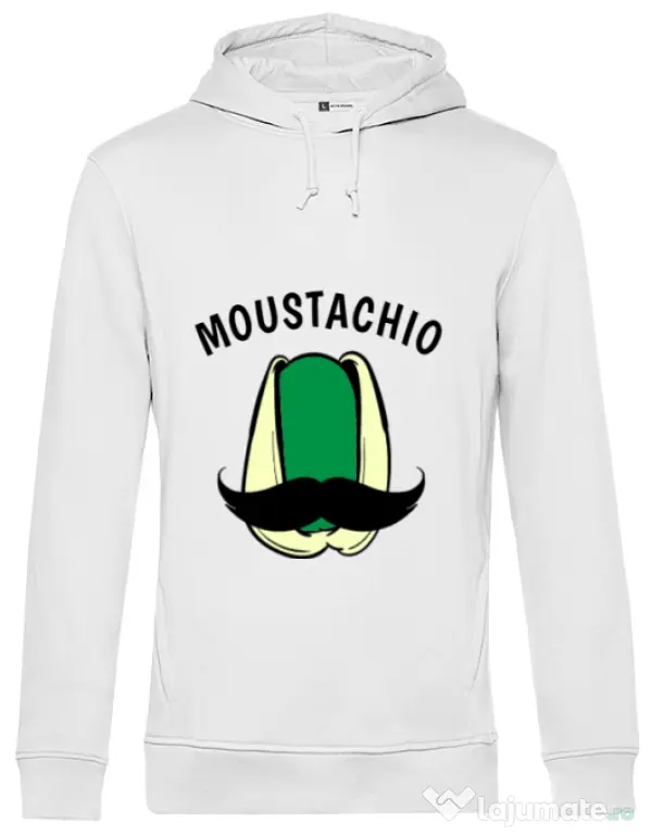 Hoodie barbat cu gluga Moustachio Alb