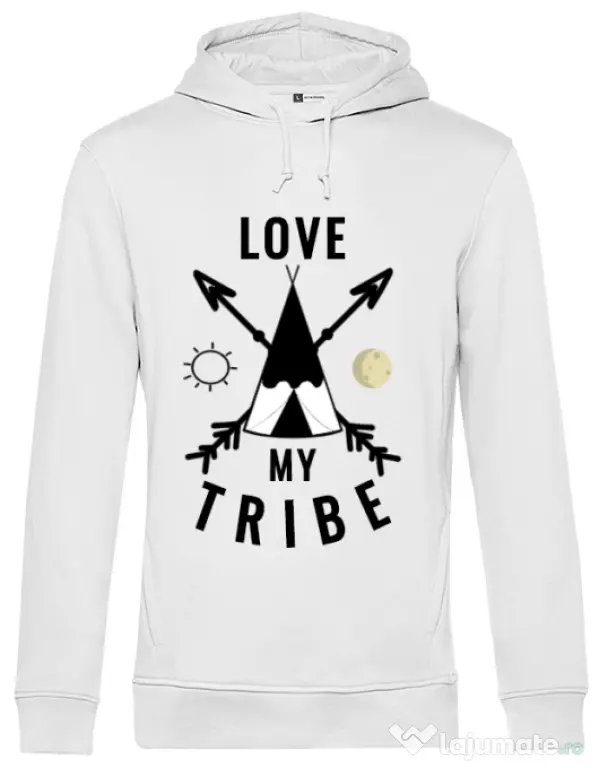 Hoodie barbat cu gluga Love my tribe Alb
