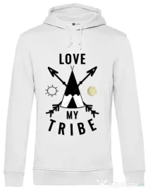 Hoodie barbat cu gluga Love my tribe Alb
