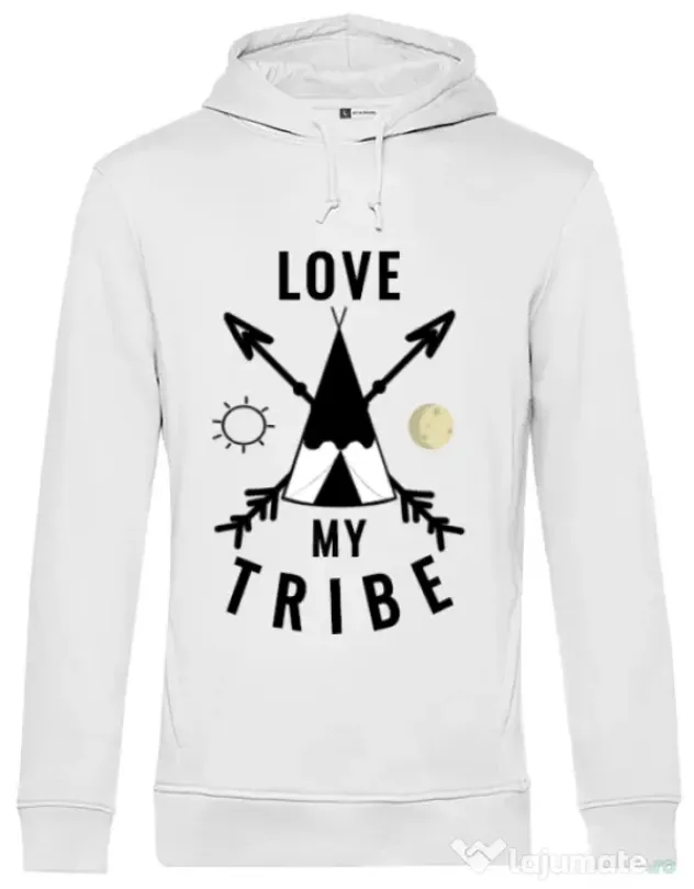 Hoodie barbat cu gluga Love my tribe Alb