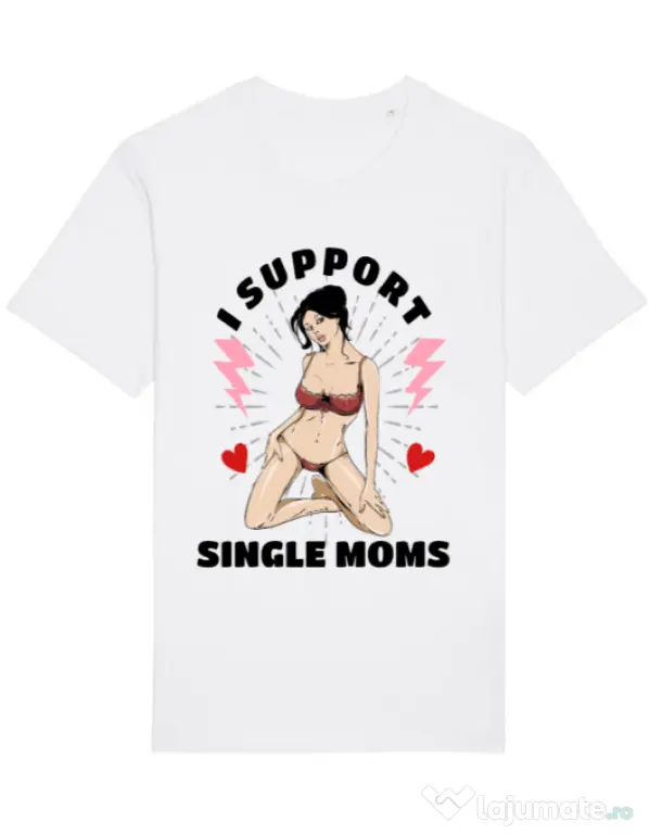 Tricou STANLEY STELLA barbat I Support Single Moms Alb