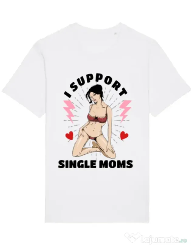 Tricou STANLEY STELLA barbat I Support Single Moms Alb