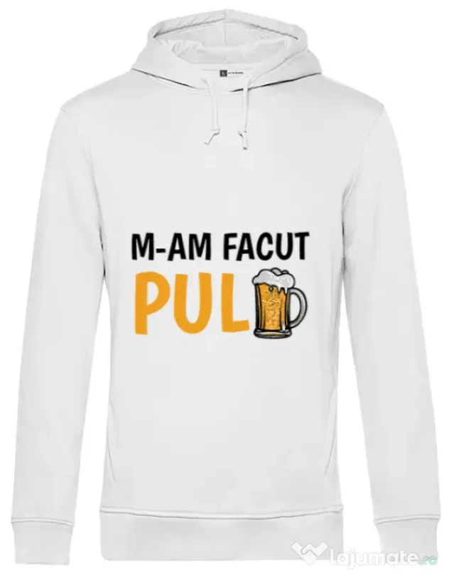 Hoodie barbat cu gluga M-am facut pulbere Alb