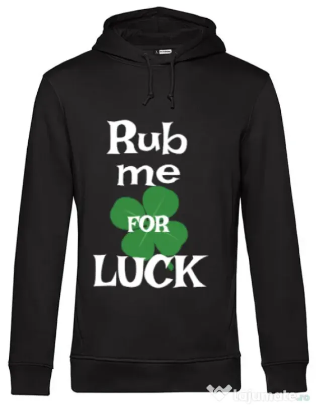 Hoodie barbat cu gluga Rub me for luck Negru