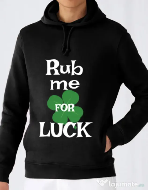 Hoodie barbat cu gluga Rub me for luck Negru