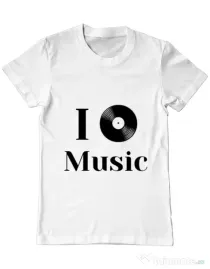 Tricou ADLER barbat I love music Alb