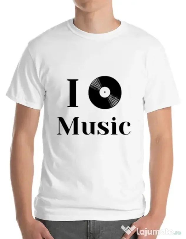 Tricou ADLER barbat I love music Alb