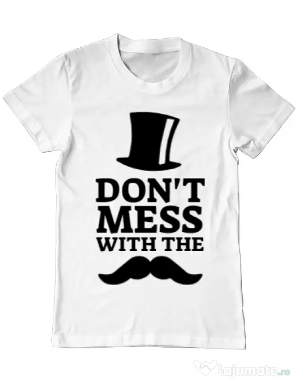 Tricou ADLER barbat Do not mess with the moustache Alb