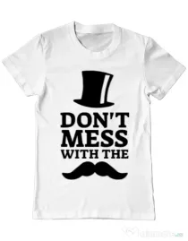 Tricou ADLER barbat Do not mess with the moustache Alb