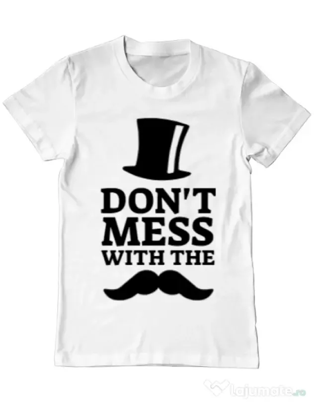 Tricou ADLER barbat Do not mess with the moustache Alb