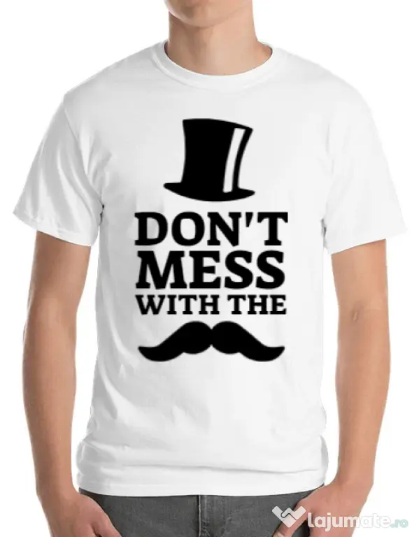 Tricou ADLER barbat Do not mess with the moustache Alb