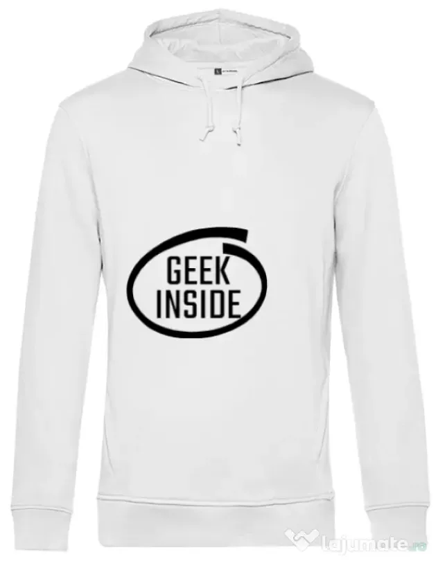 Hoodie barbat cu gluga Geek inside Alb