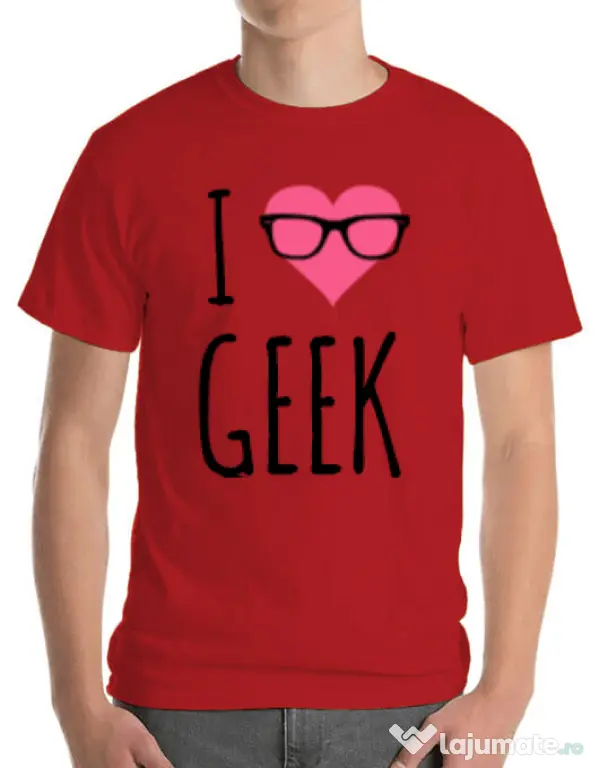 Tricou ADLER barbat I love geek Rosu