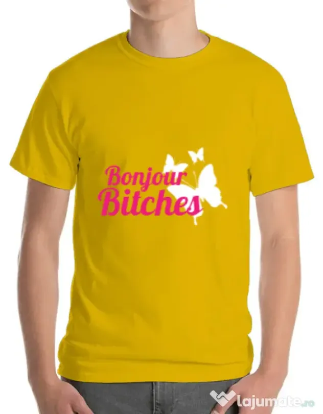 Tricou ADLER barbat Bonjour bitches Galben