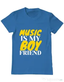 Tricou ADLER barbat Music is my boyfriend Albastru azuriu