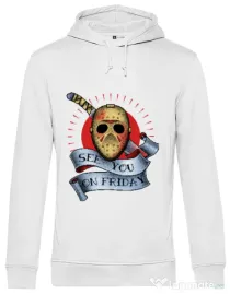 Hoodie barbat cu gluga See you on friday Alb