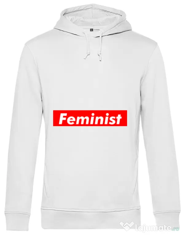 Hoodie barbat cu gluga Feminist Alb