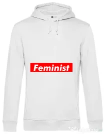 Hoodie barbat cu gluga Feminist Alb