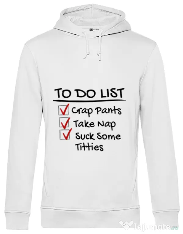 Hoodie barbat cu gluga To do list Alb