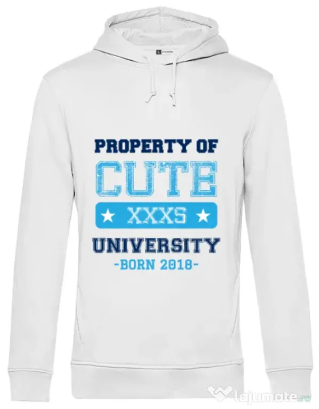 Hoodie barbat cu gluga Cute university Alb