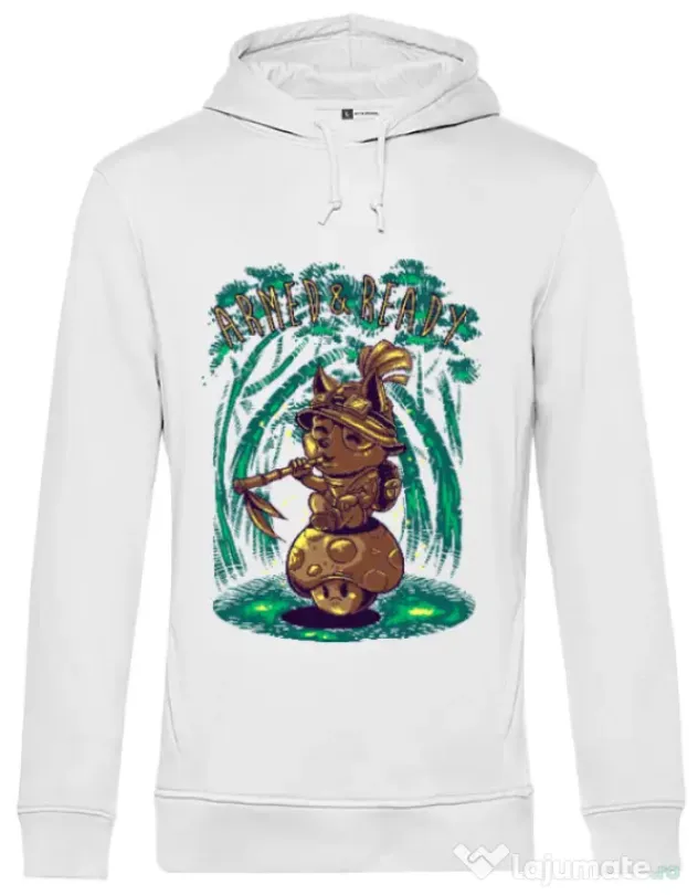 Hoodie barbat cu gluga Armed and ready Alb
