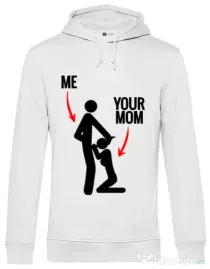 Hoodie barbat cu gluga Me your mom Alb