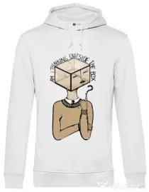 Hoodie barbat cu gluga Am I thinking outside the box Alb