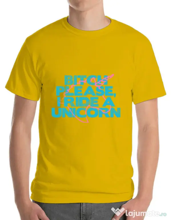 Tricou ADLER barbat I ride a unicorn Galben