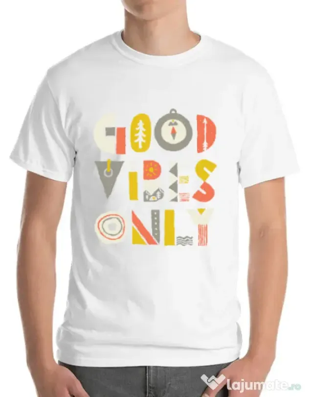 Tricou ADLER barbat Good vibes only Alb