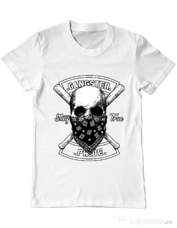 Tricou ADLER barbat Gangster skull Alb