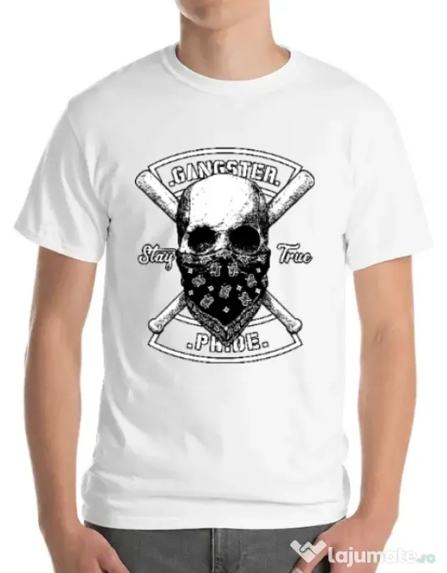 Tricou ADLER barbat Gangster skull Alb