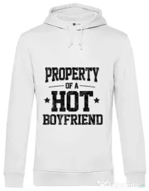 Hoodie barbat cu gluga Property of a hot boyfriend Alb